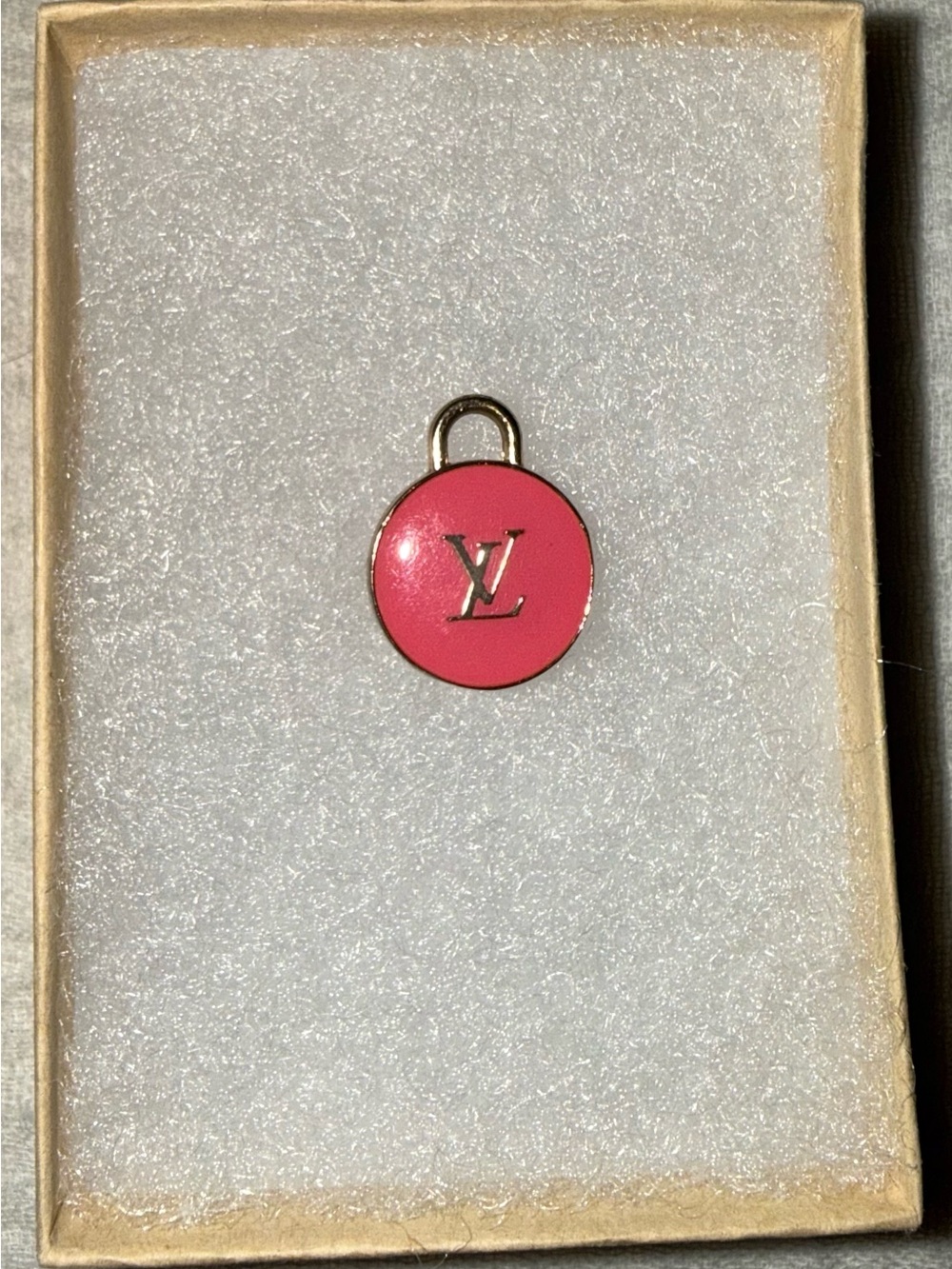 Authentic Vintage Louis Vuitton Pink and Gold Round Enamel Zipper Pull
